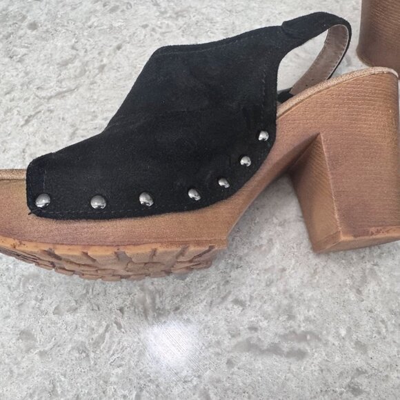 Nature Breeze Black Open Toe Sling Back Chunky Heeled Sandals - Picture 7 of 10